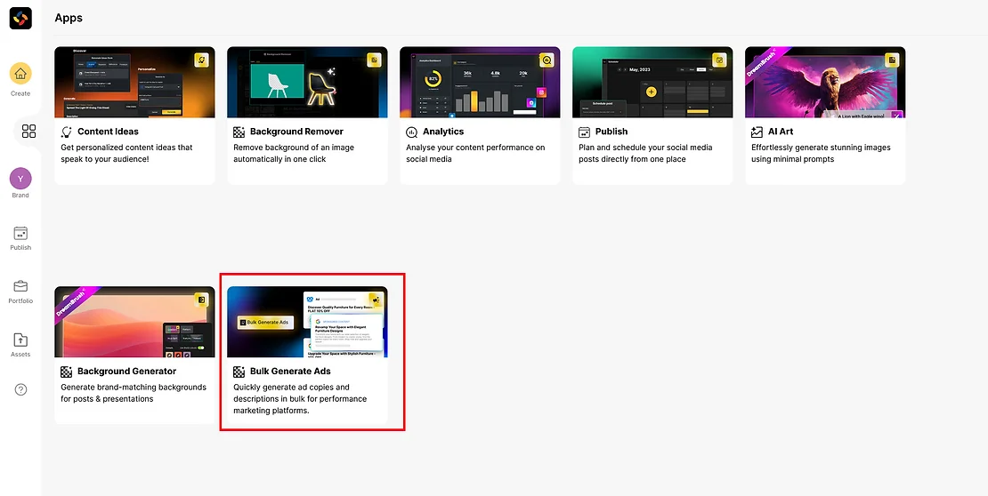 A Screenshot of how to find Yarnit Bulk Ad Generator