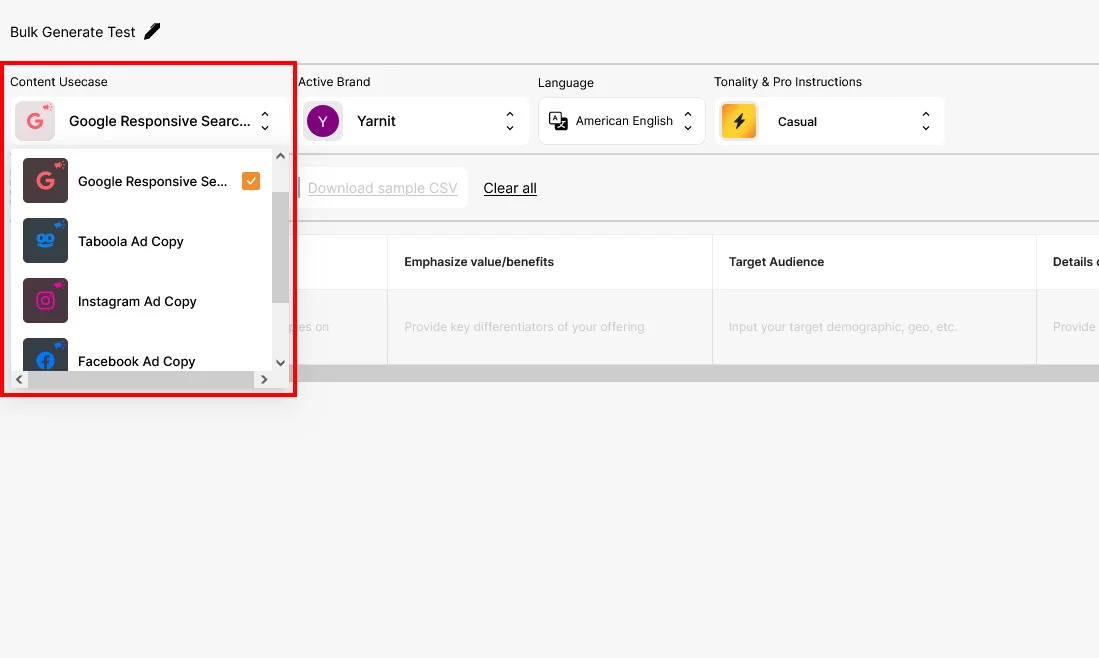 Screenshot showing how to chose content use case