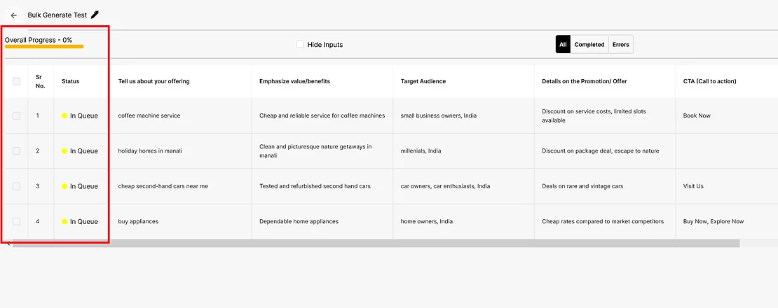 Generate ads in bulk with bulk generate