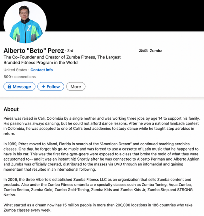 Personal Bio Writing Example : Alberto "Beto" Perez