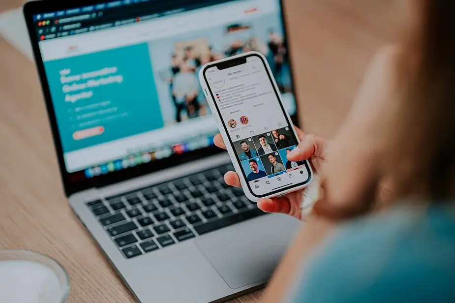 A woman using social media app in her phone