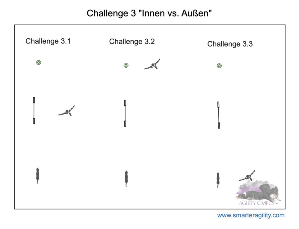 Skizze Challenge 3: Innen und Außen (drei Handlerpositionen)