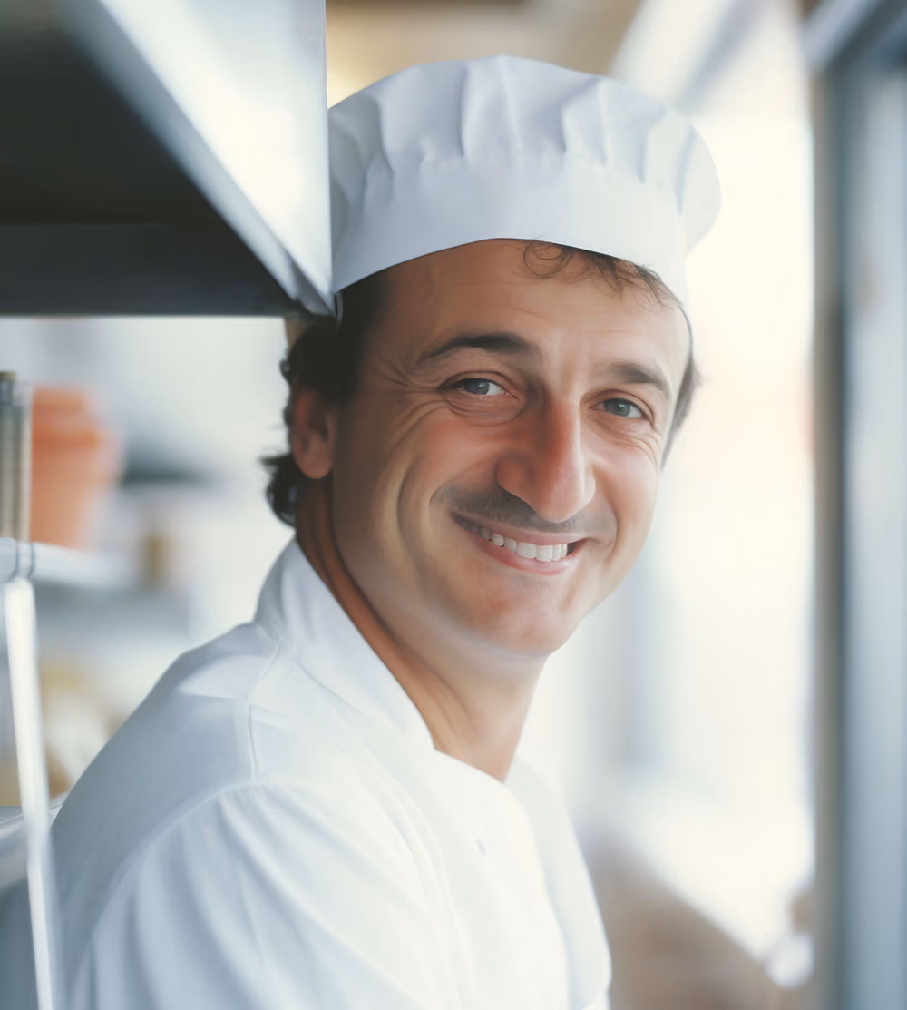 Chef con gorro alto sonriendo