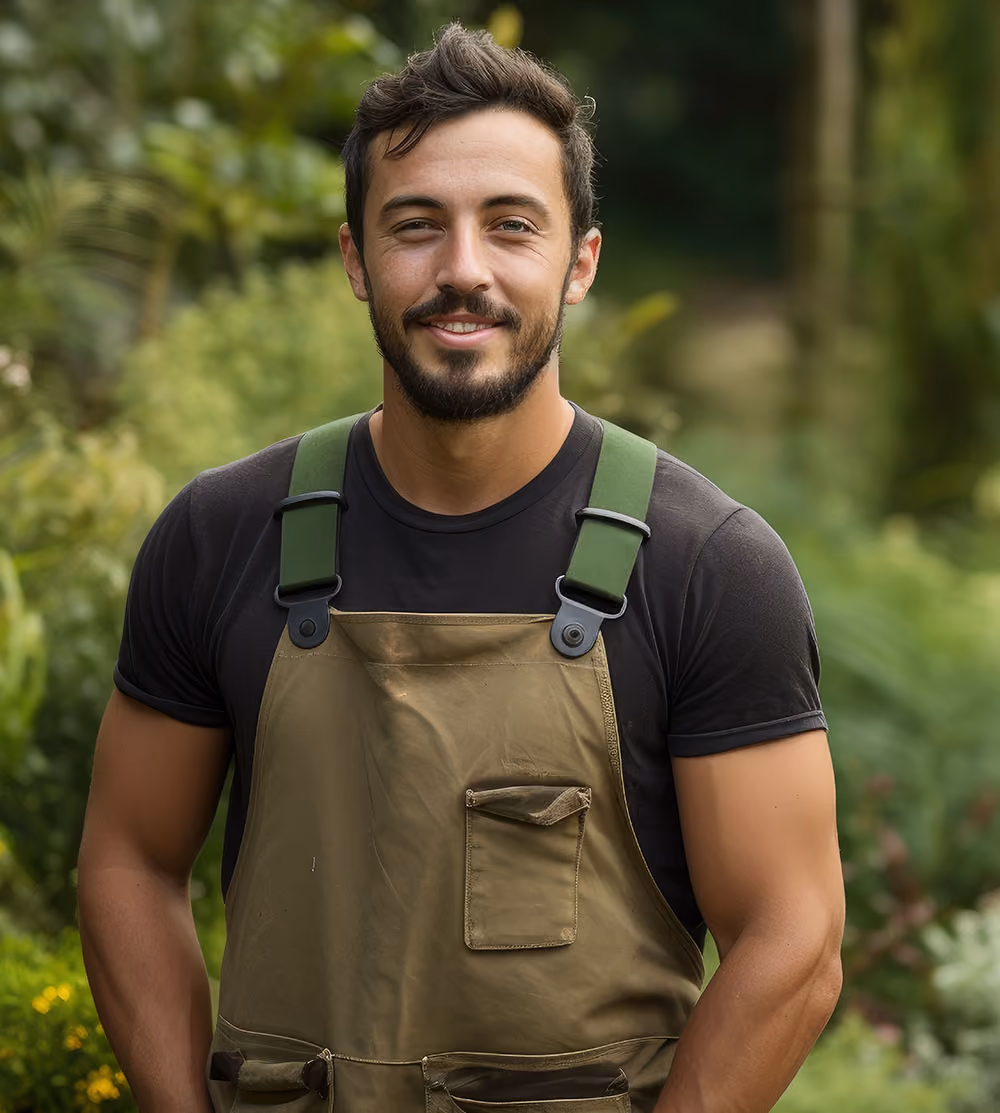 Cocinero con delantal en una terraza