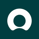White abstract circular shape resembling a stylized speech bubble or chat icon on a dark green background.