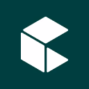 White geometric cube composed of three separated rectangular parts on a dark teal background.
