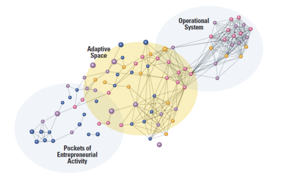 FIG 8: Adaptive space is the network and organisational context that allows people, ideas, information, and resources to flow across the organisation and spur successful emergent innovation (Source: MIT SMR)
