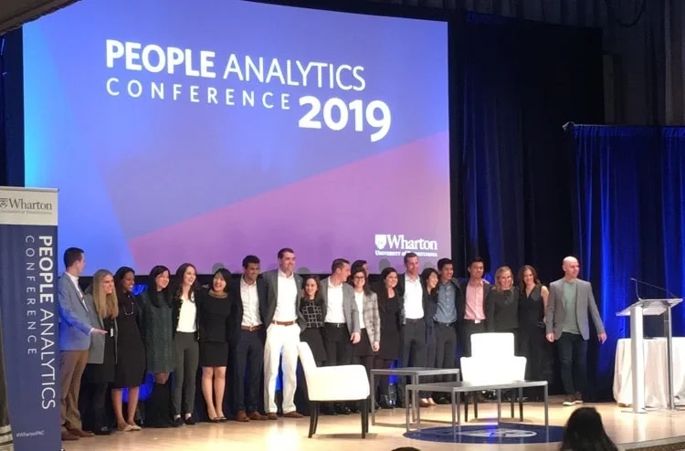  The organisers of Wharton PAC 19 - mainly students - gathered on stage at the culmination of the conference (Pic courtesy of Chris Lyons, Worklytics) 