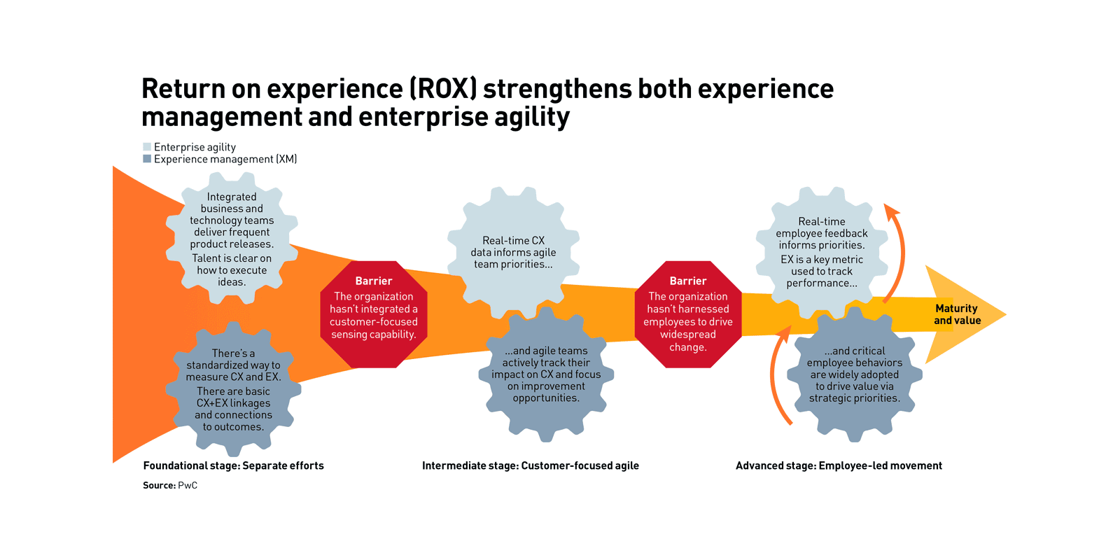 FIG 13: Return on experience (ROX)strengthens both experience management and enterprise agility (Source: PwC)