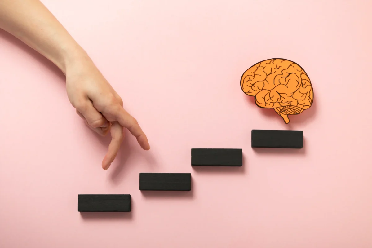 上升的阶梯,尽头是大脑。预示着成长性思维(growth mindset)