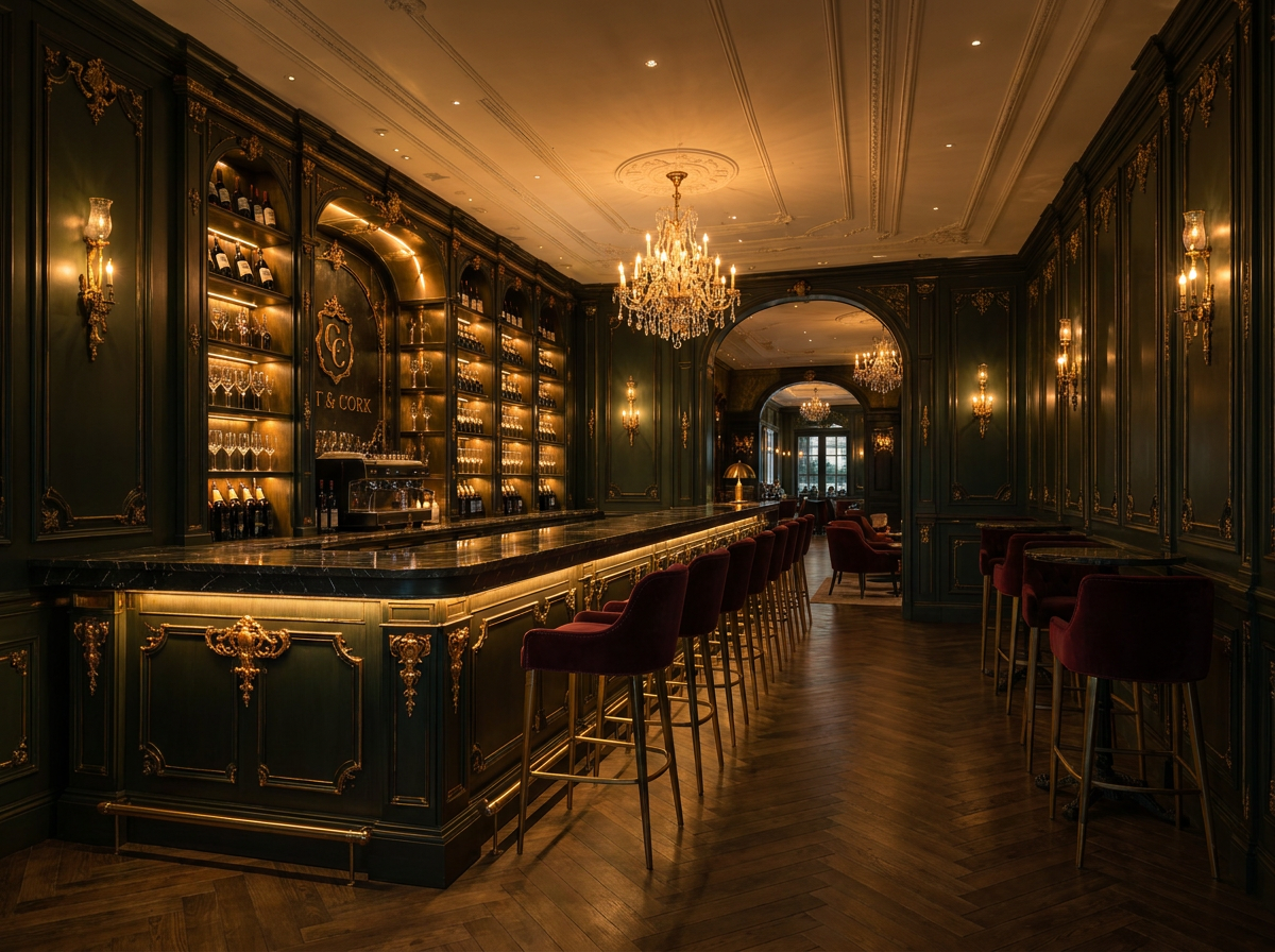 Gedeckter Tisch in der Weinbar von Cut & Cork (Visualisierung gem. Bauprojekt)