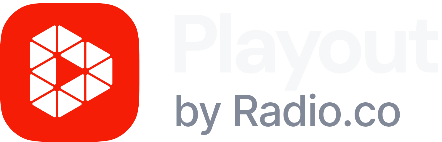 Playout.co logo - red icon with white text.