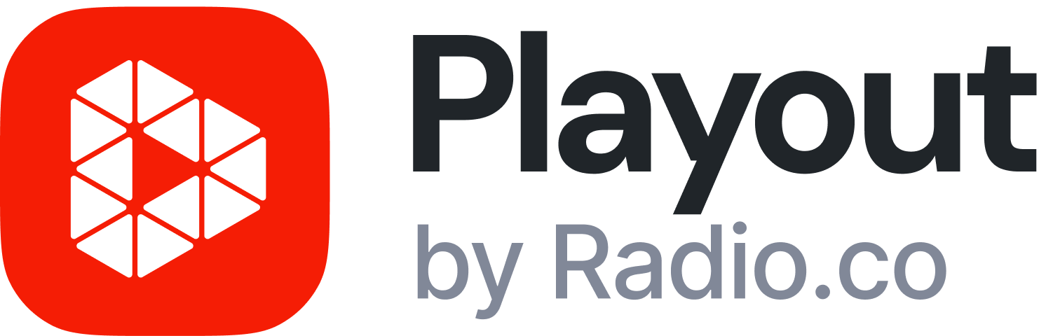 Playout.co logo - red icon with dark text.