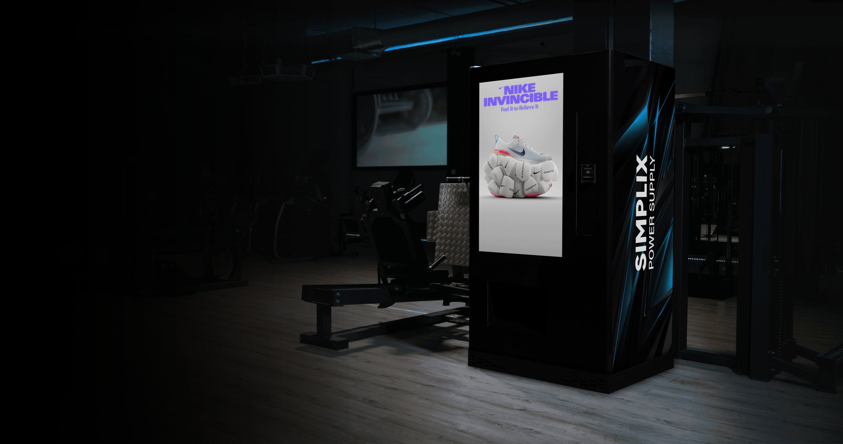 Werbespot auf dem Screen eines Simplix Automaten im Fitnessstudio