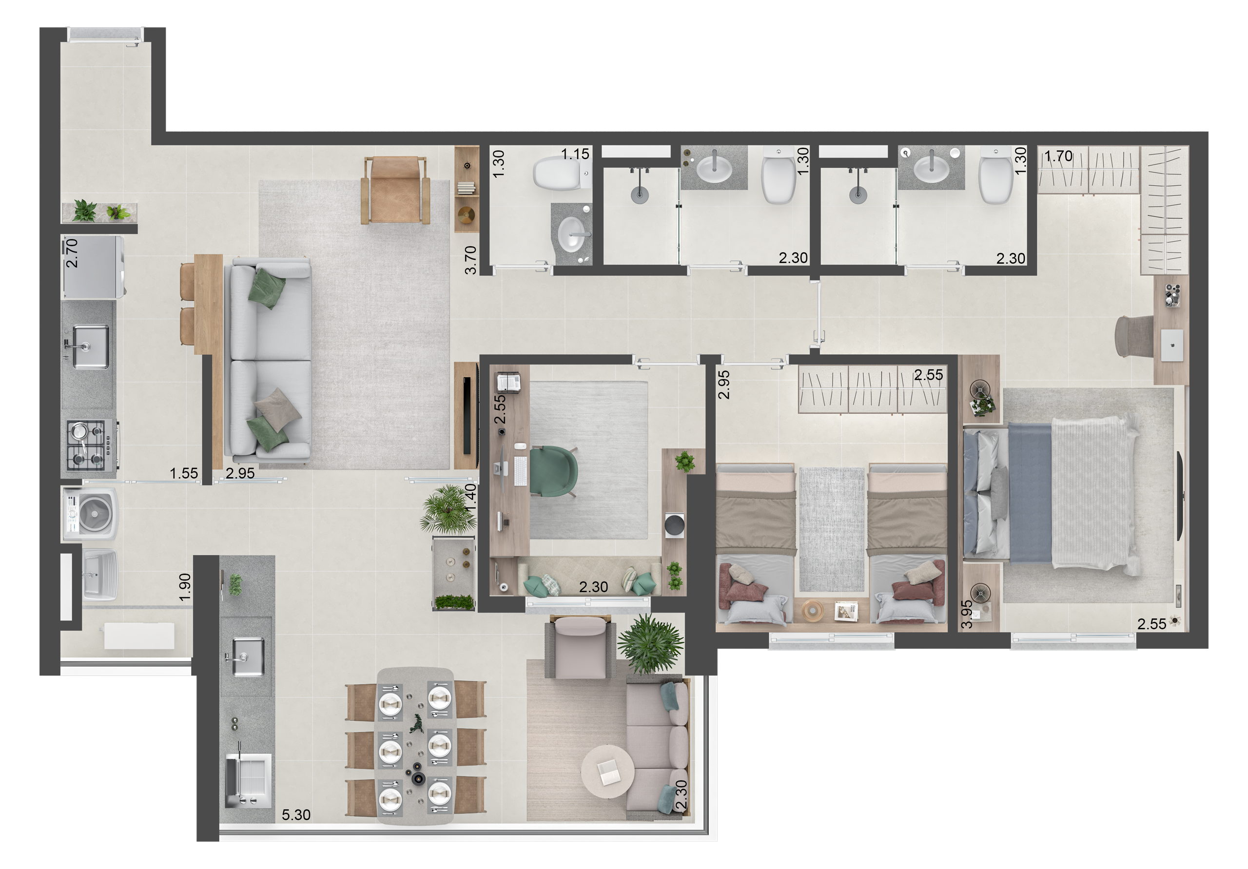 Planta de 3 dormitórios com 1 suíte — Cavour 439, empreendimento da Cordoba