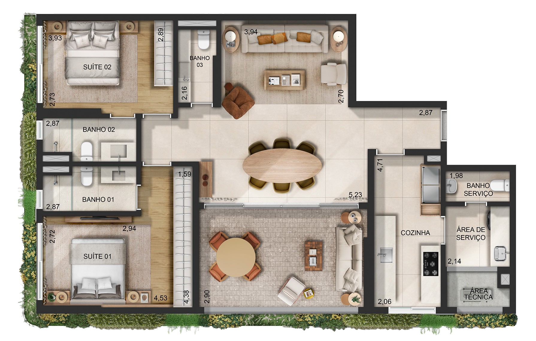 Planta do apartamento tipo padrão de 150 m² do Janô, empreendimento com participação da Cordoba no Itaim Bibi