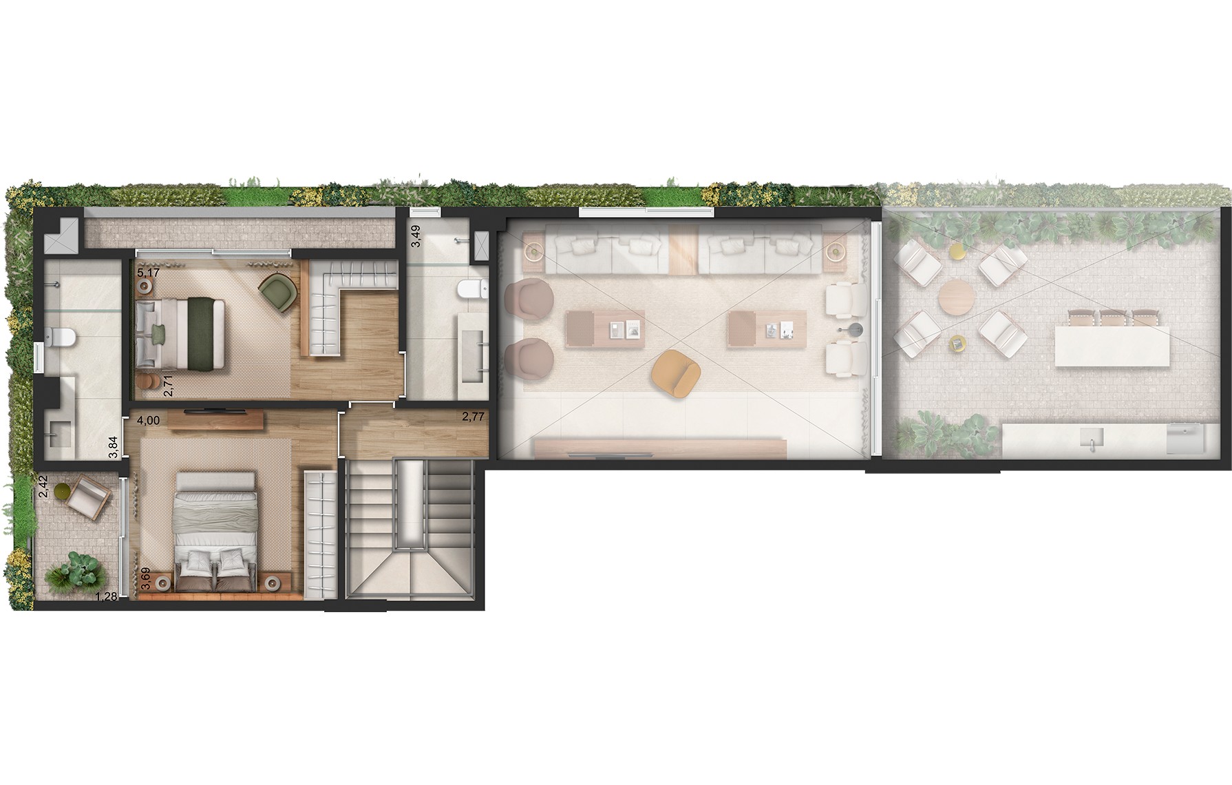 Planta do piso superior da cobertura duplex de 234 a 246 m² do Janô, empreendimento com participação da Cordoba no Itaim Bibi