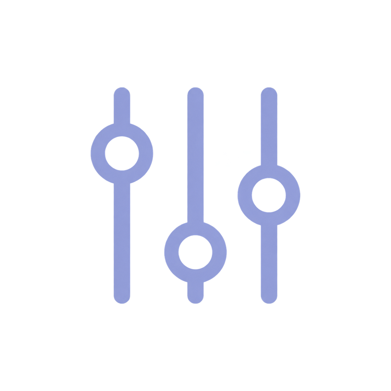 Three vertical sliders with circular handles representing settings or controls.