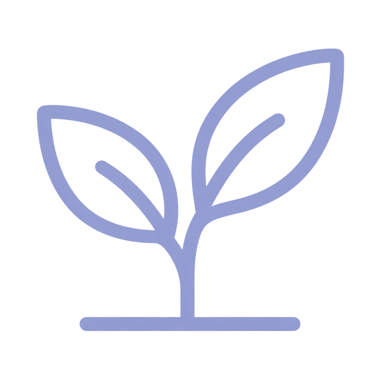 Simple line icon of a sprout with two leaves growing from the ground.