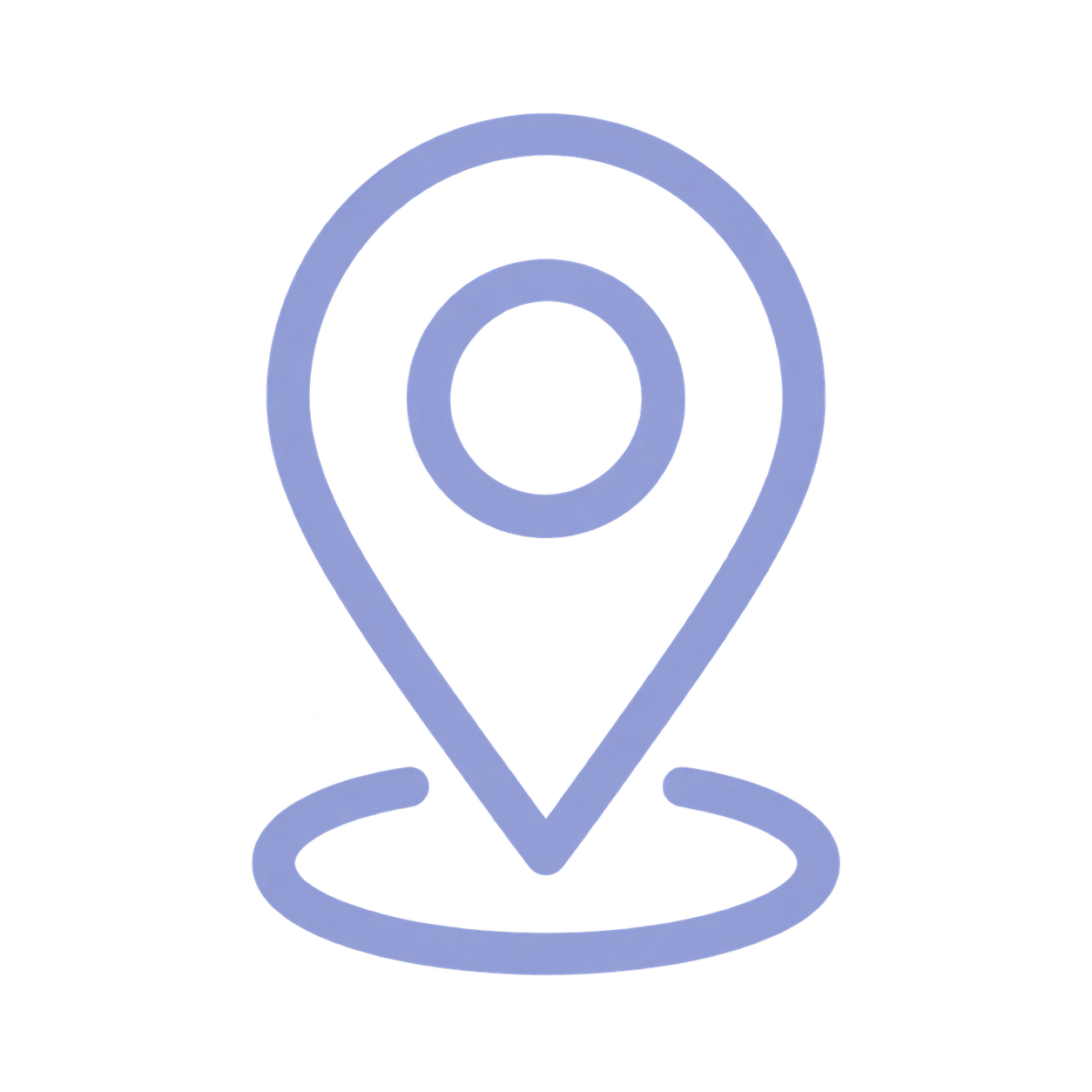 Blue map location pin icon above a circular base on a transparent background.
