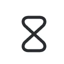 Black hourglass icon with rounded edges on a white background.