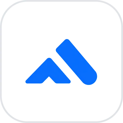 Blue abstract geometric shapes resembling a triangle and rectangle on a black rounded square background.