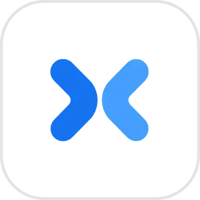 Blue abstract symmetrical shape resembling two mirrored arrows pointing inward on a black background.