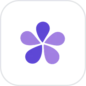 Simplified purple flower icon with five rounded petals on a black background.