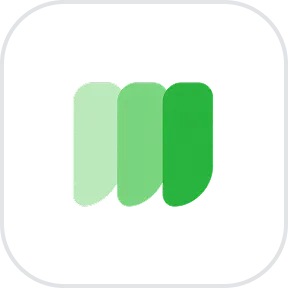 Three overlapping green rounded rectangles in different shades on a black background.
