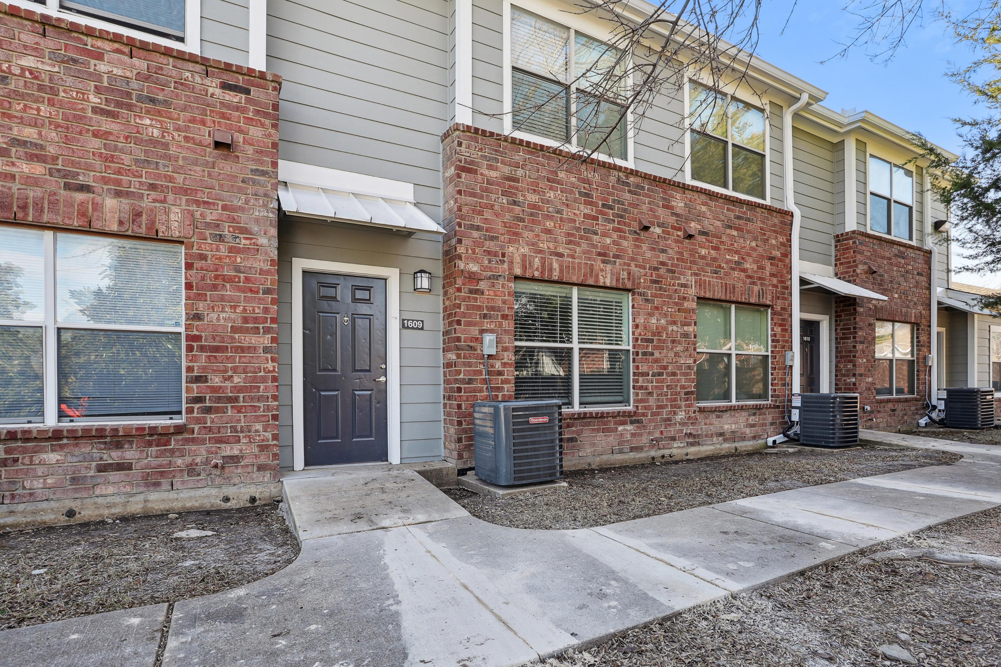 Exterior of brick apartment building