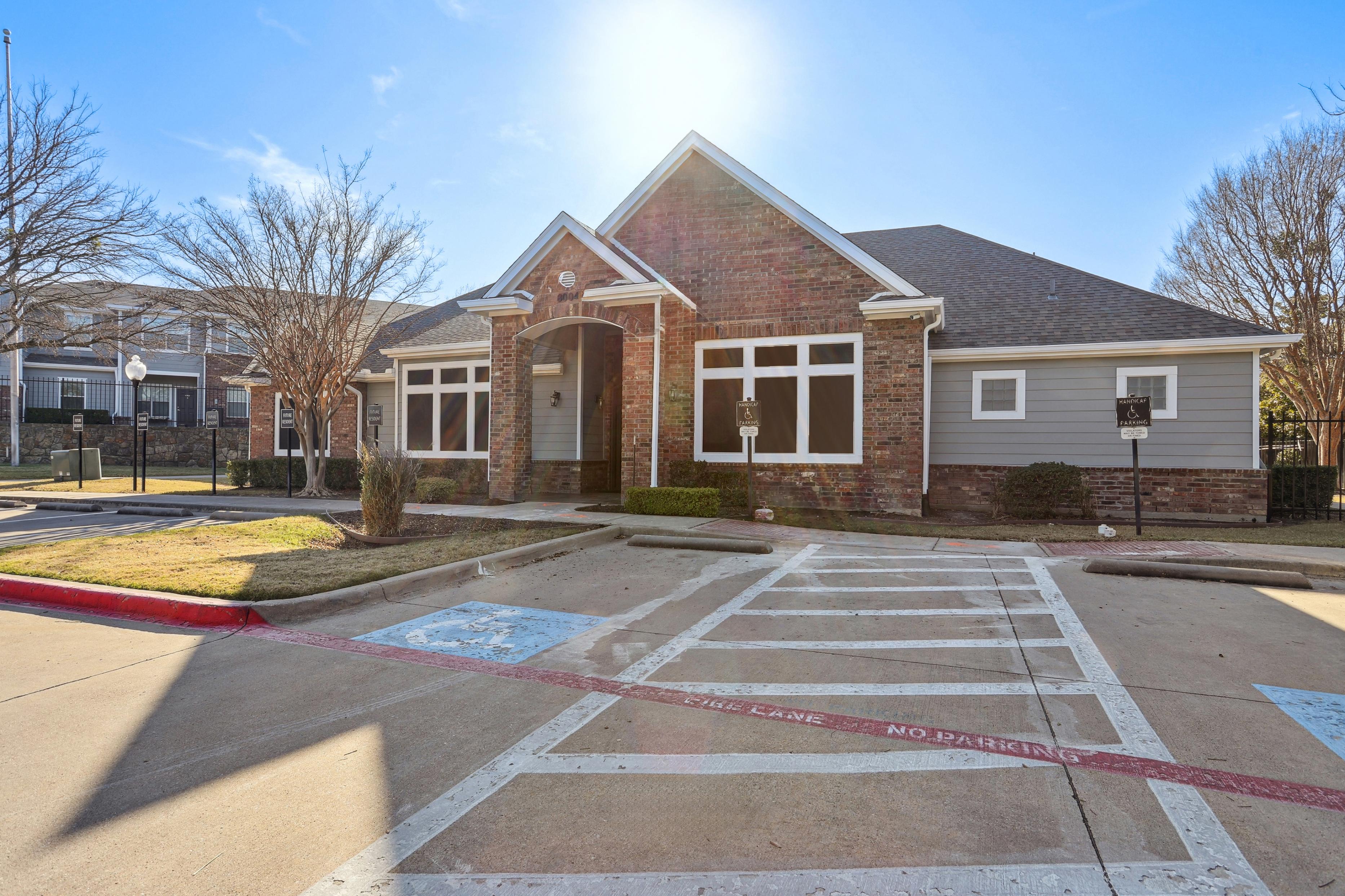 Exterior of brick apartment building