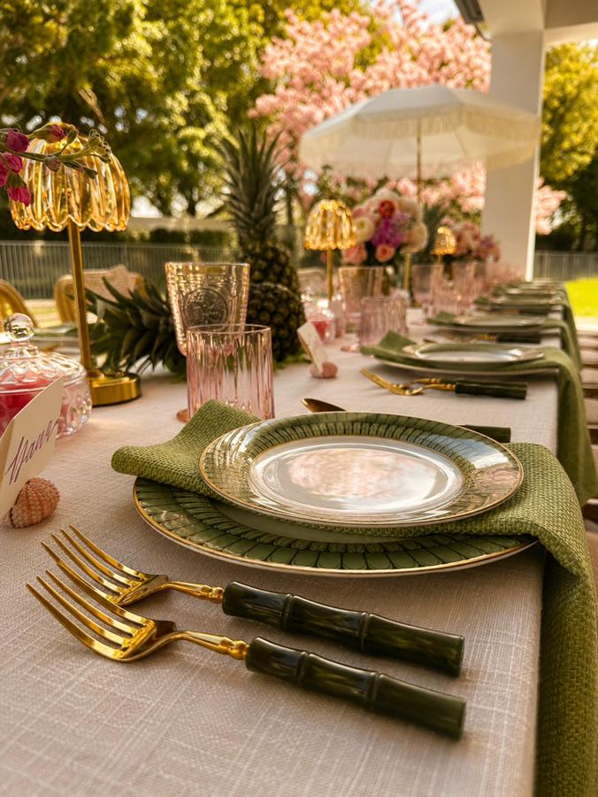 Garden lunch tablescape by POSH Rentals