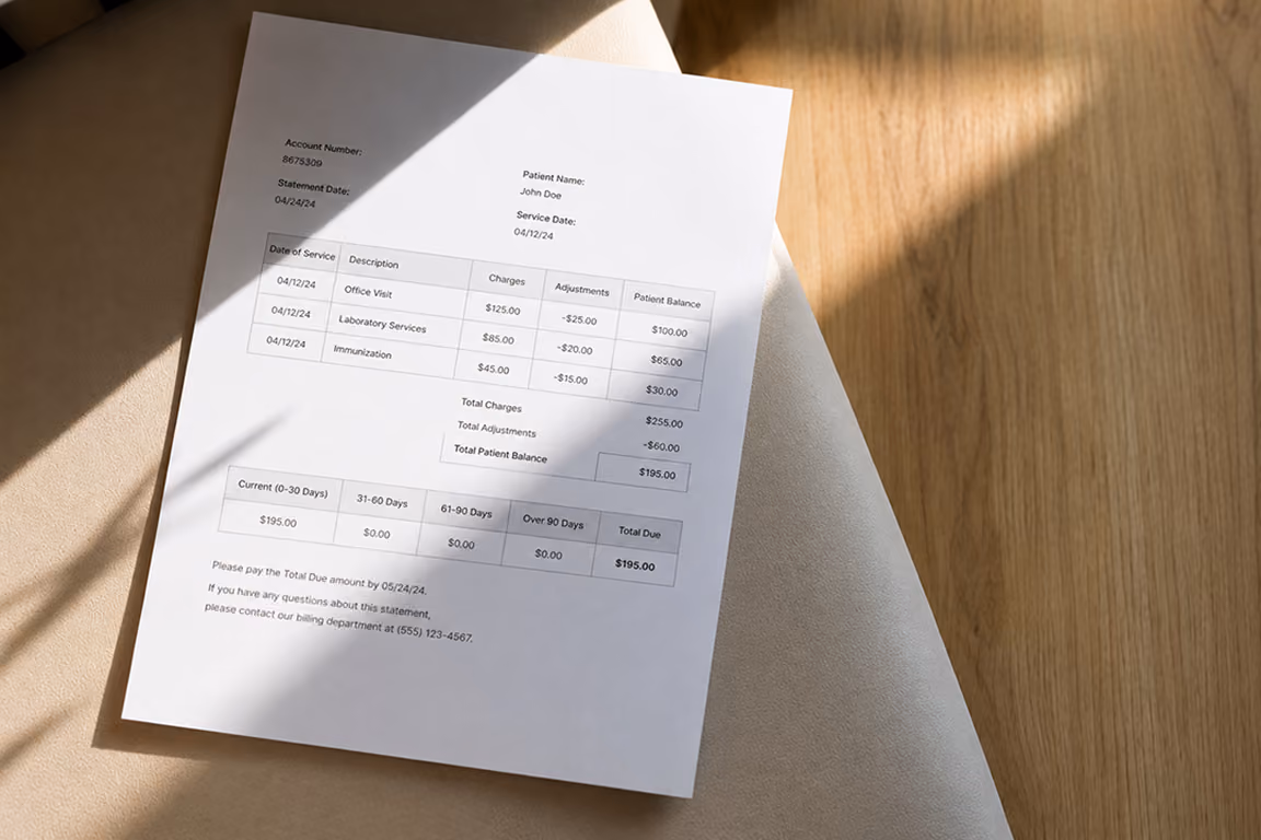 Itemized hospital bill resting on a desk
