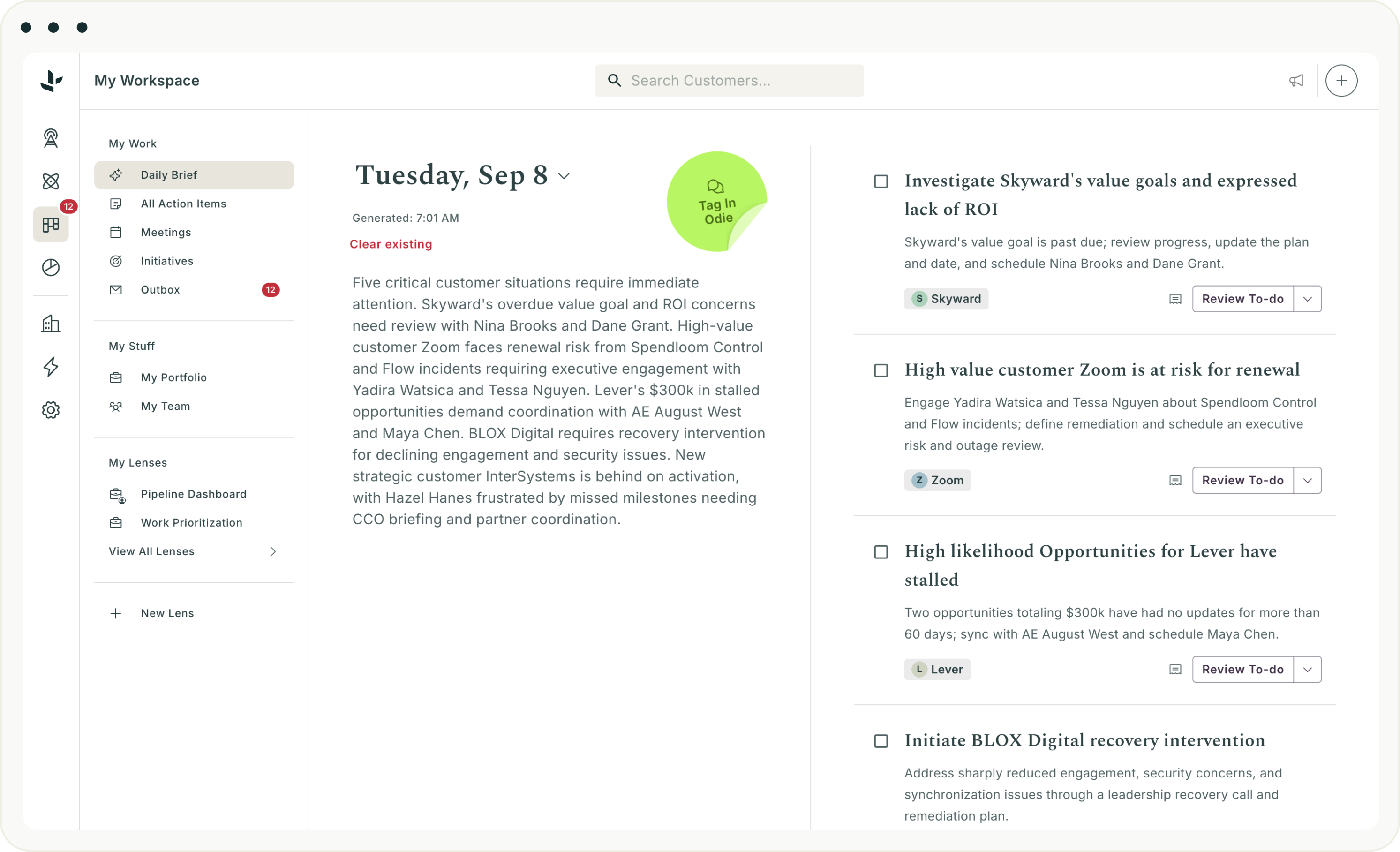 Odie Living Narrative Index — Unison Standard Health Model dashboard