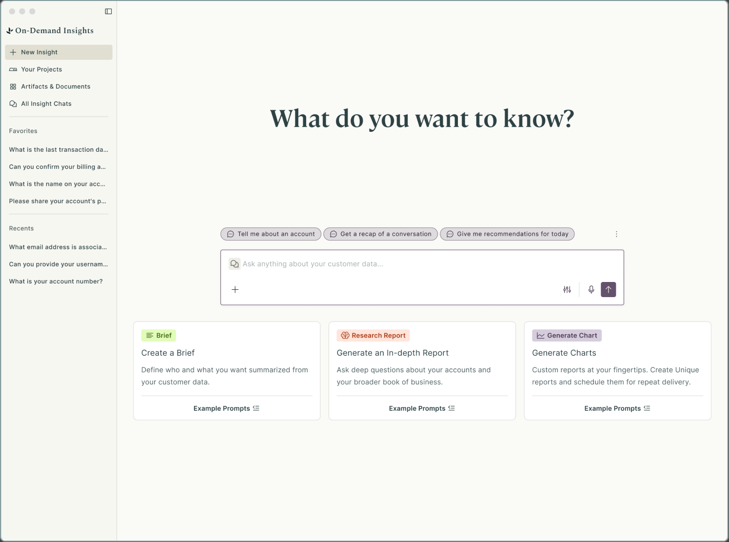 Odie On-Demand Insights chat asking what do you want to know