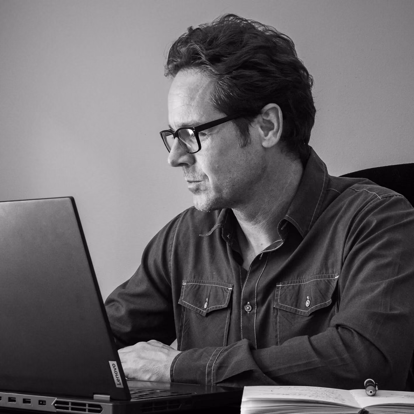 Thorne Design Studio founder working at a computer