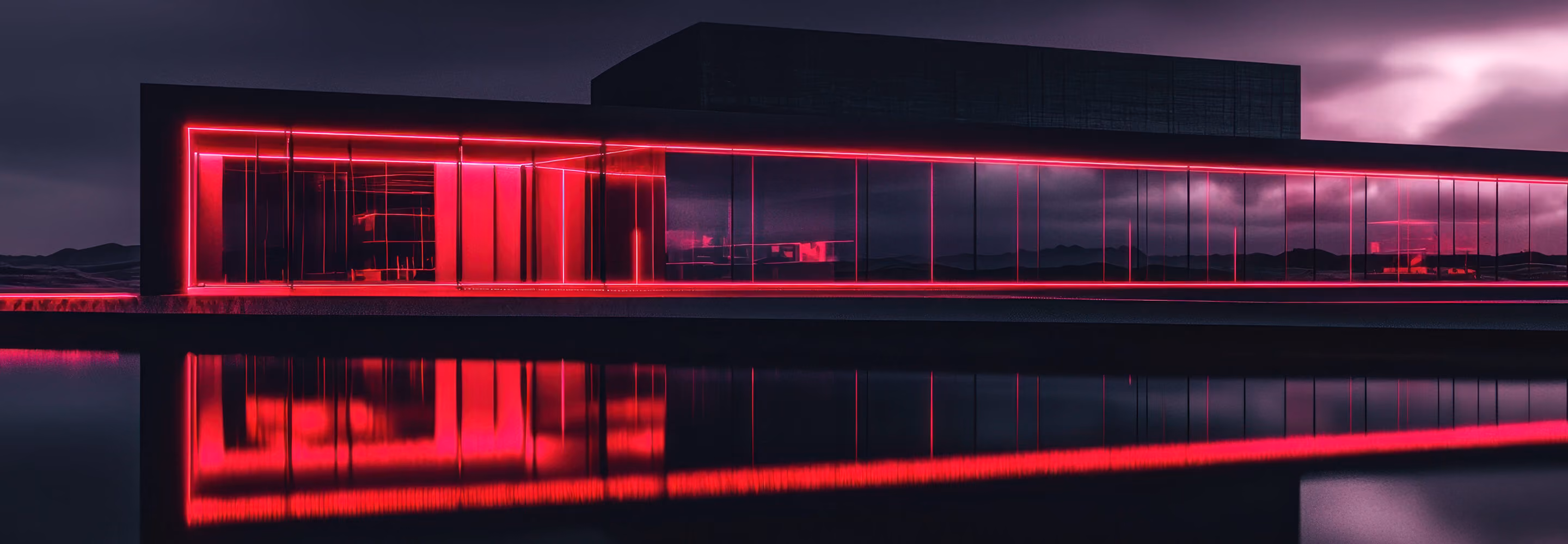 A modern house design with red lighting