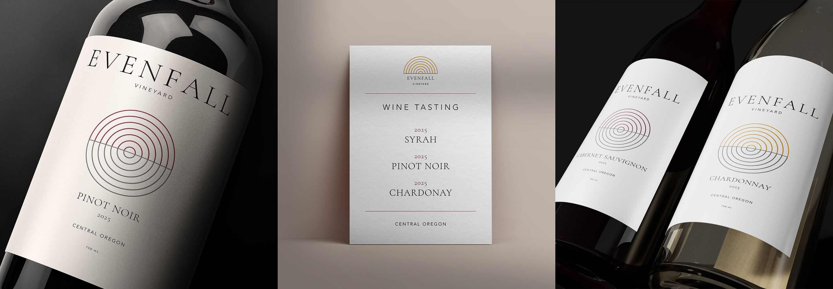 Branded wine bottles and a wine tasting menu