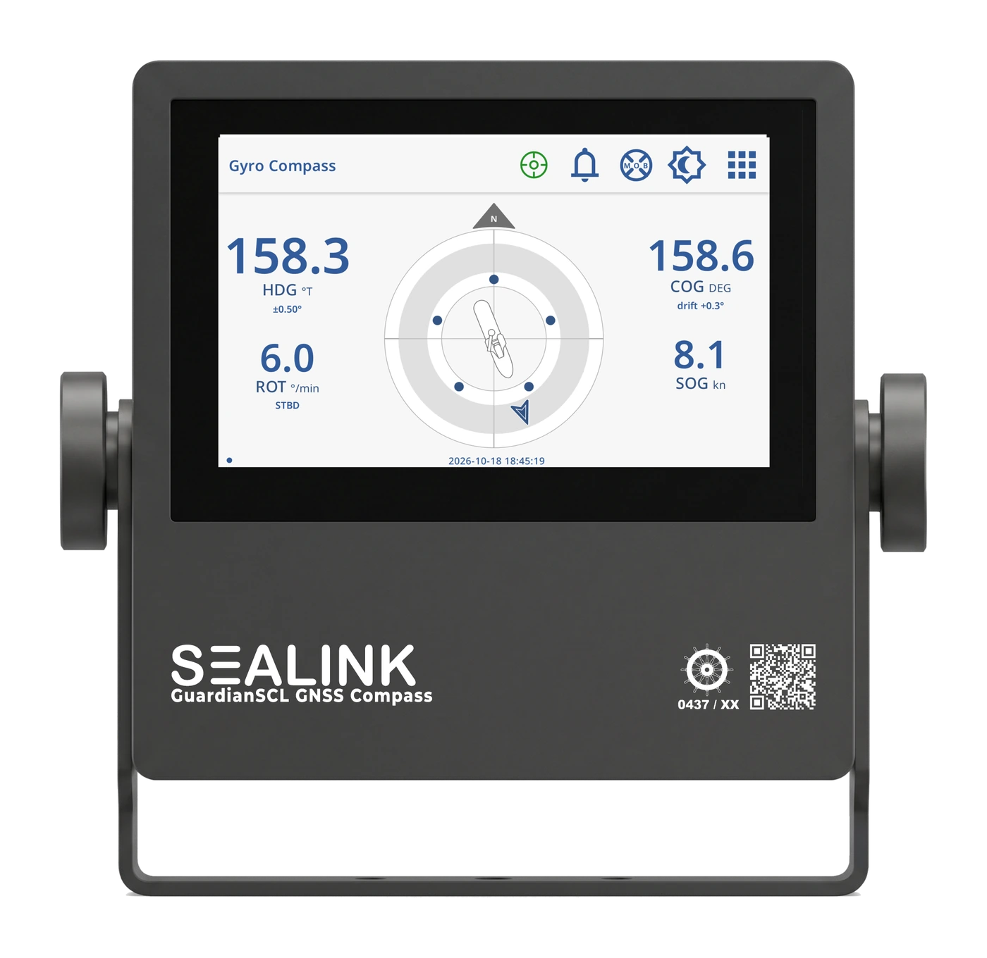 The 5-inch repeater display showing heading, rate of turn, course and speed over ground