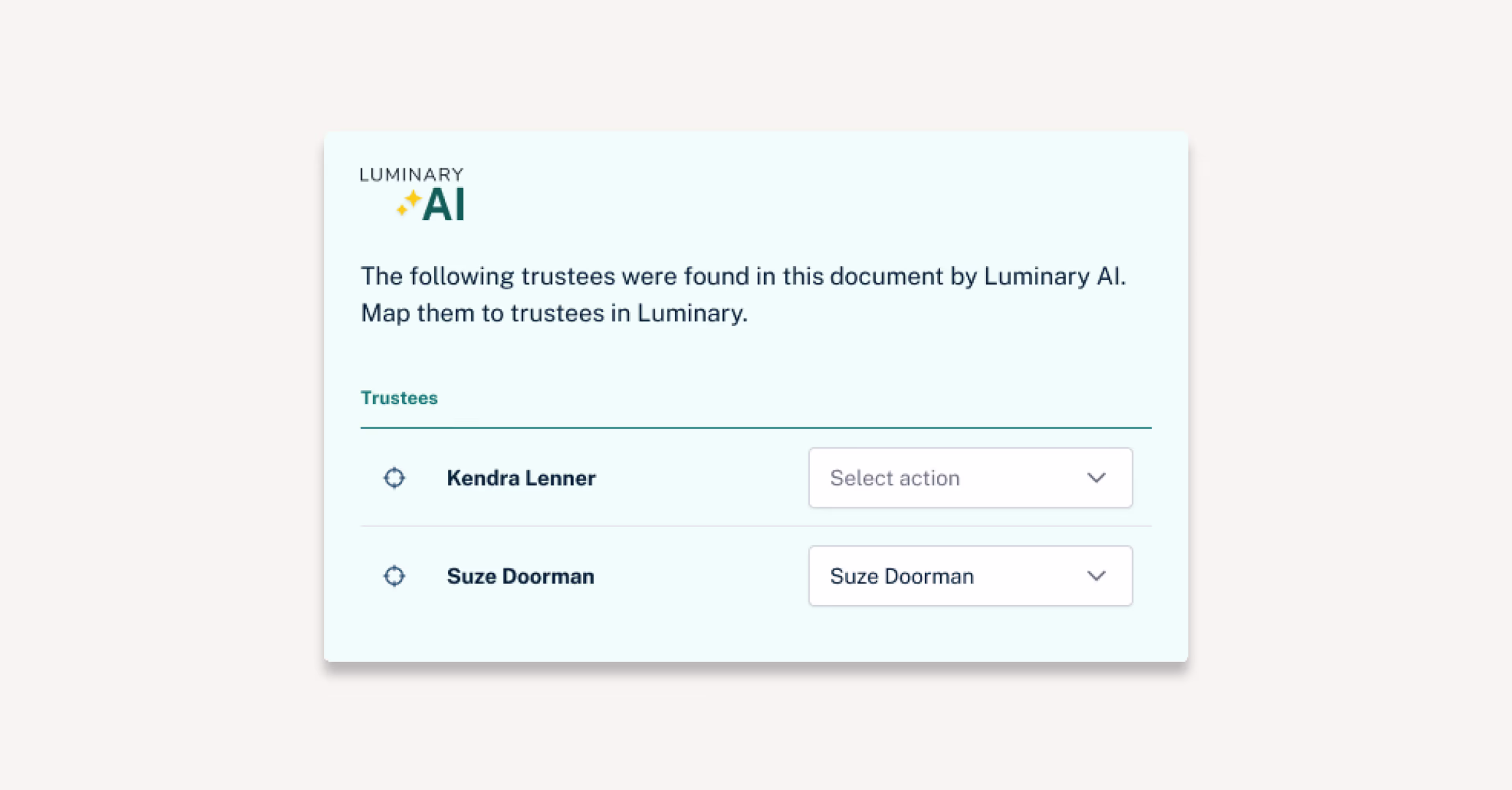 AI suggestions to extract key details, trustees, and beneficiaries. 