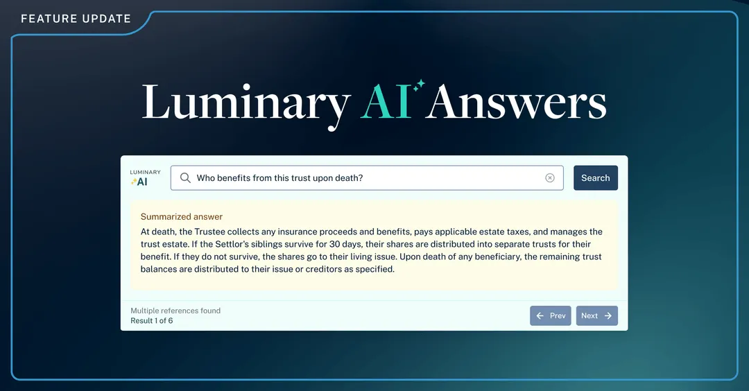 Luminary AI answers questions about your trust document with a summarized answer