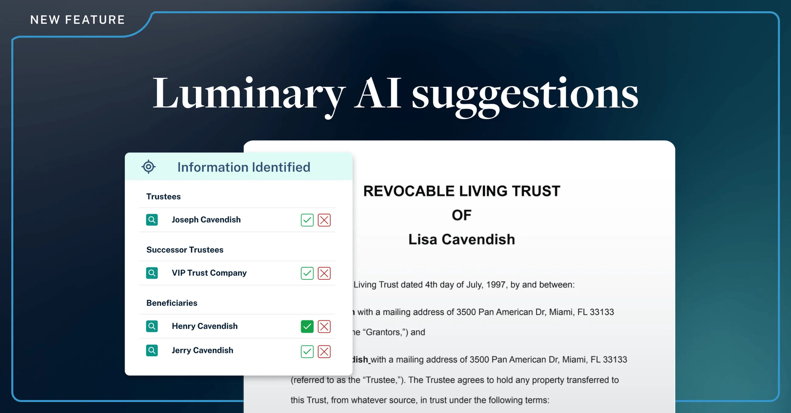 Luminary supports AI extraction of the majority of entity types