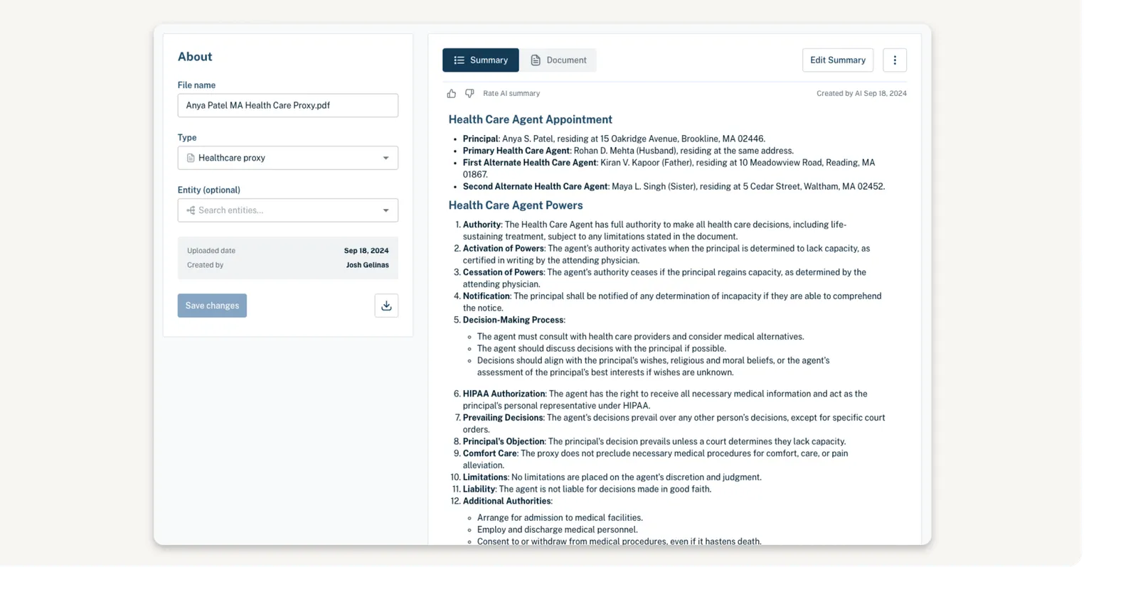 Luminary AI summarizes Health Care Proxy documents