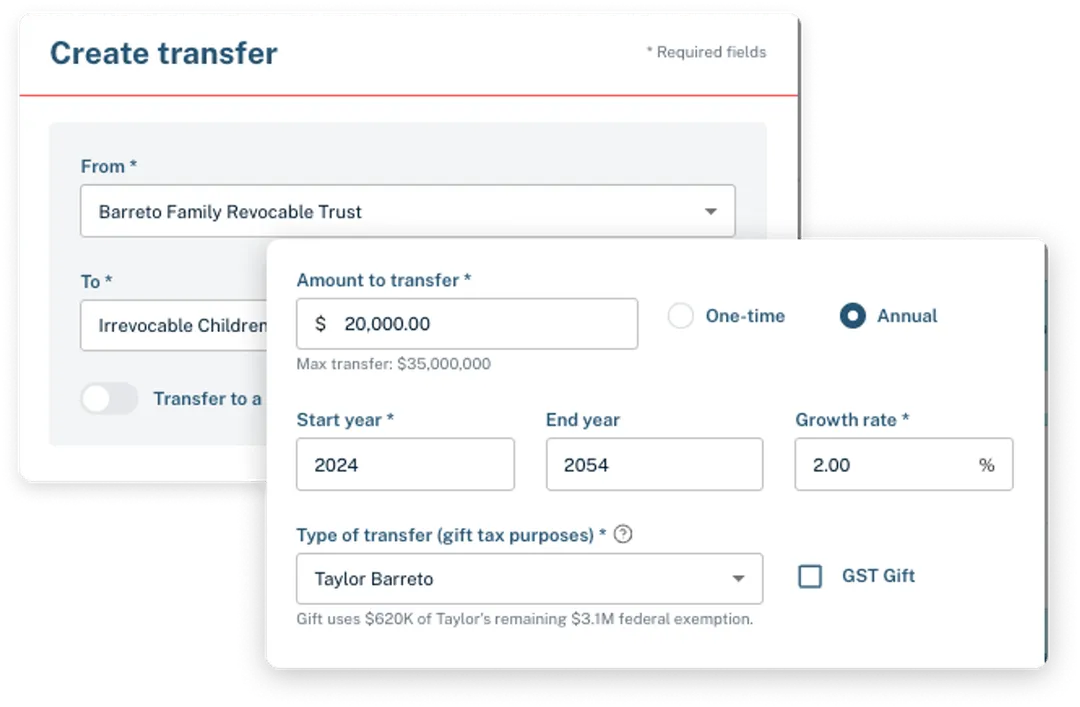 Model recurring hypothetical transfers into the future