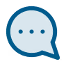 Blue speech bubble icon with three white dots inside representing a chat message.