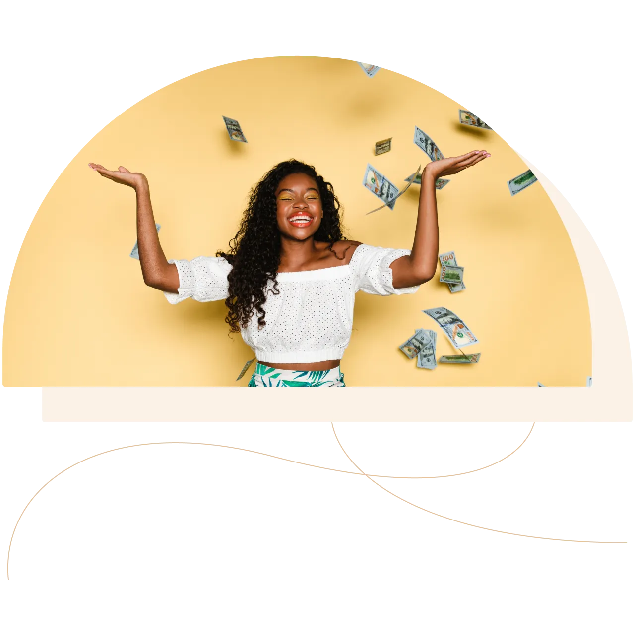 Woman throwing cash in the air