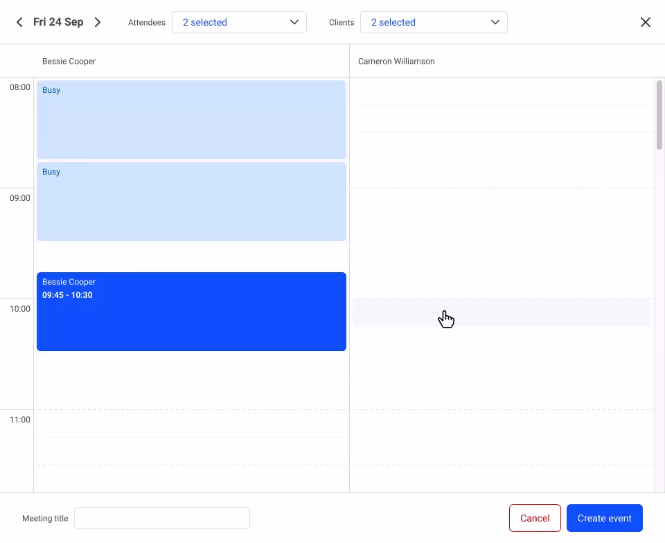 A screenshot of Score's calendar scheduling tools