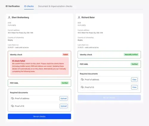 A screenshot of Score's electronic ID verification checks