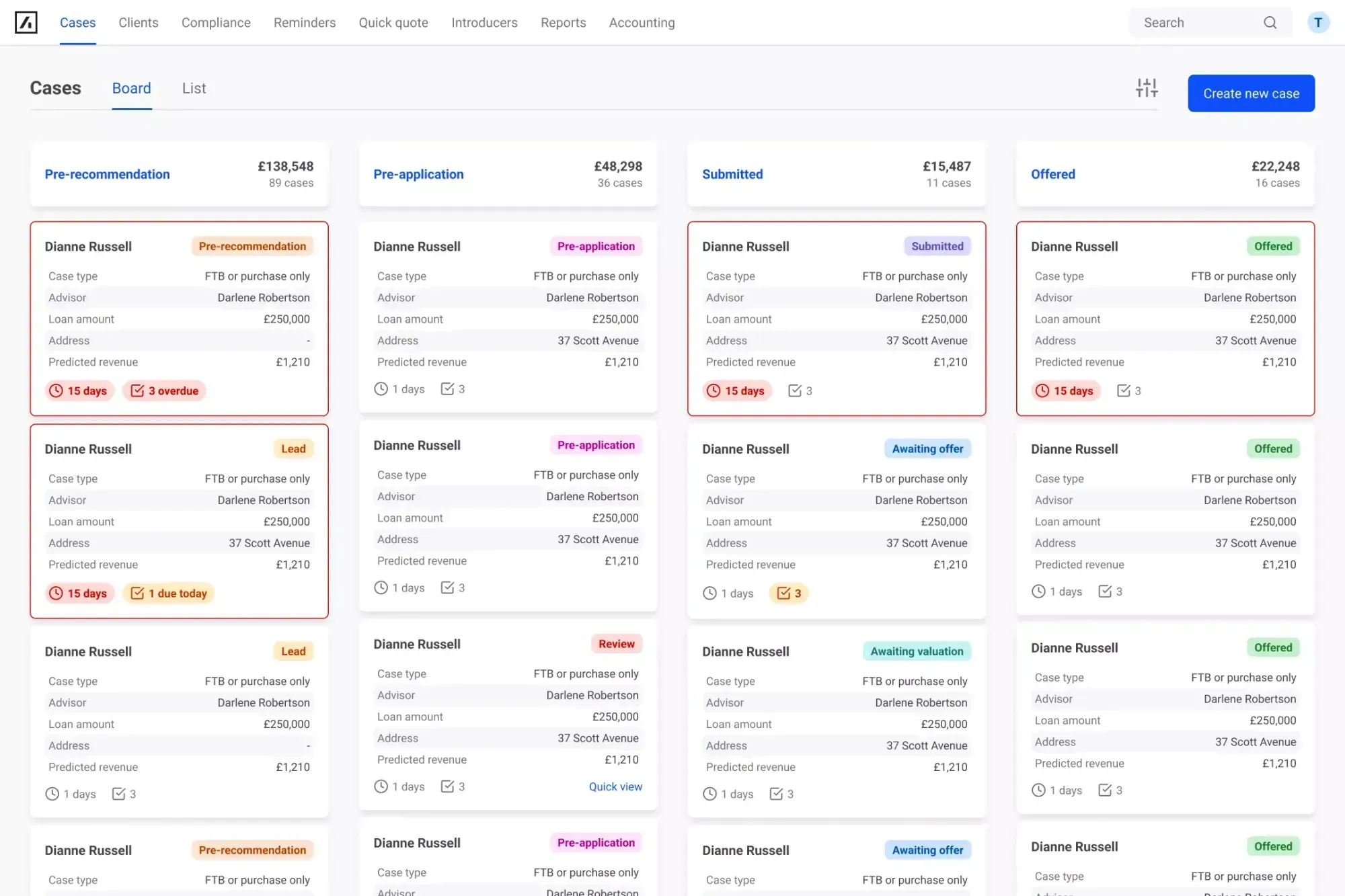 Acre mortgage software CRM case board