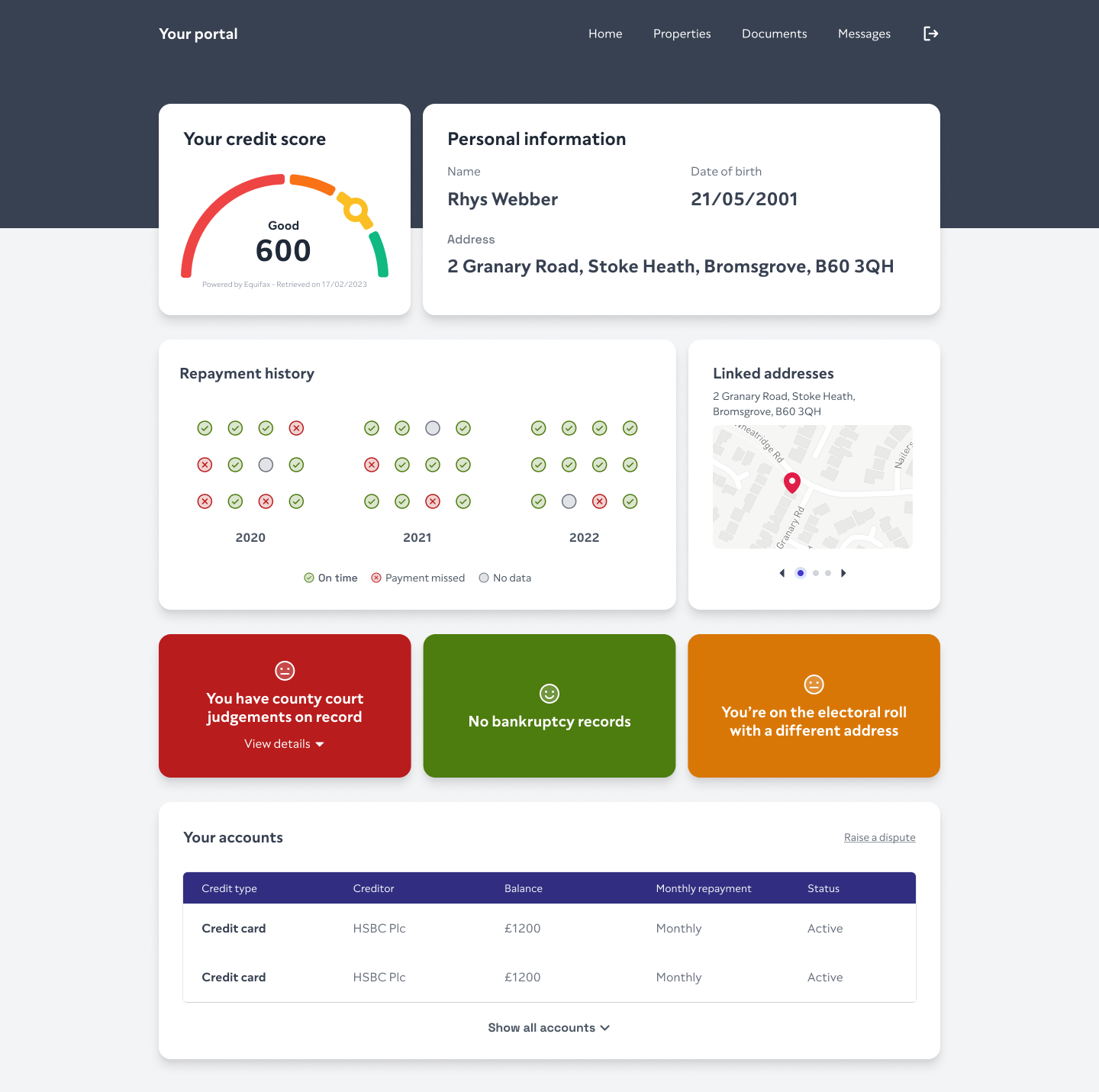 Acre credit reports in client portal